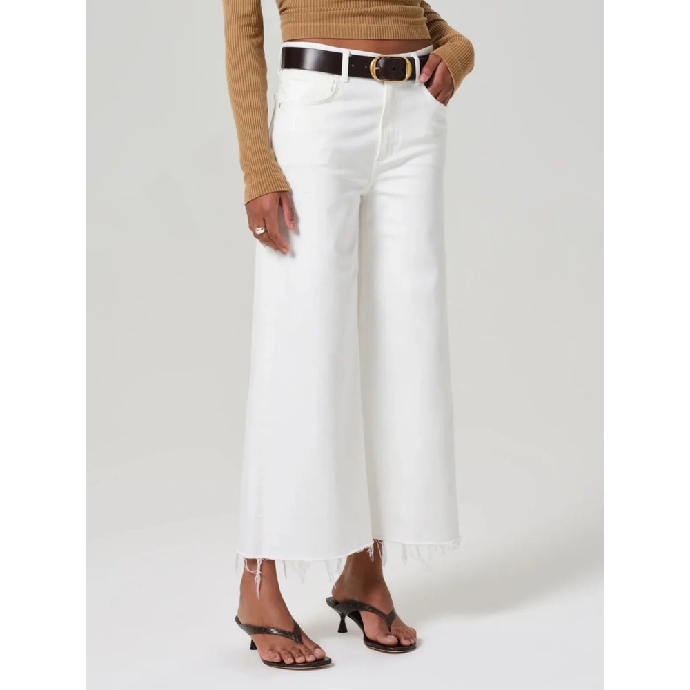 Citizens of Humanity Lyra Wide Leg Crop Soft White Raw Hem Size 30